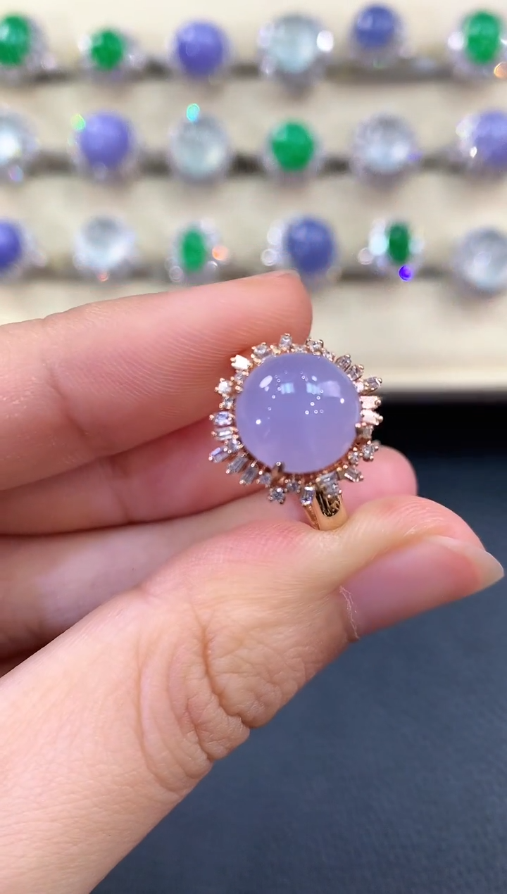 【闪购商品】翡翠戒指18K金镶嵌v52  有色差