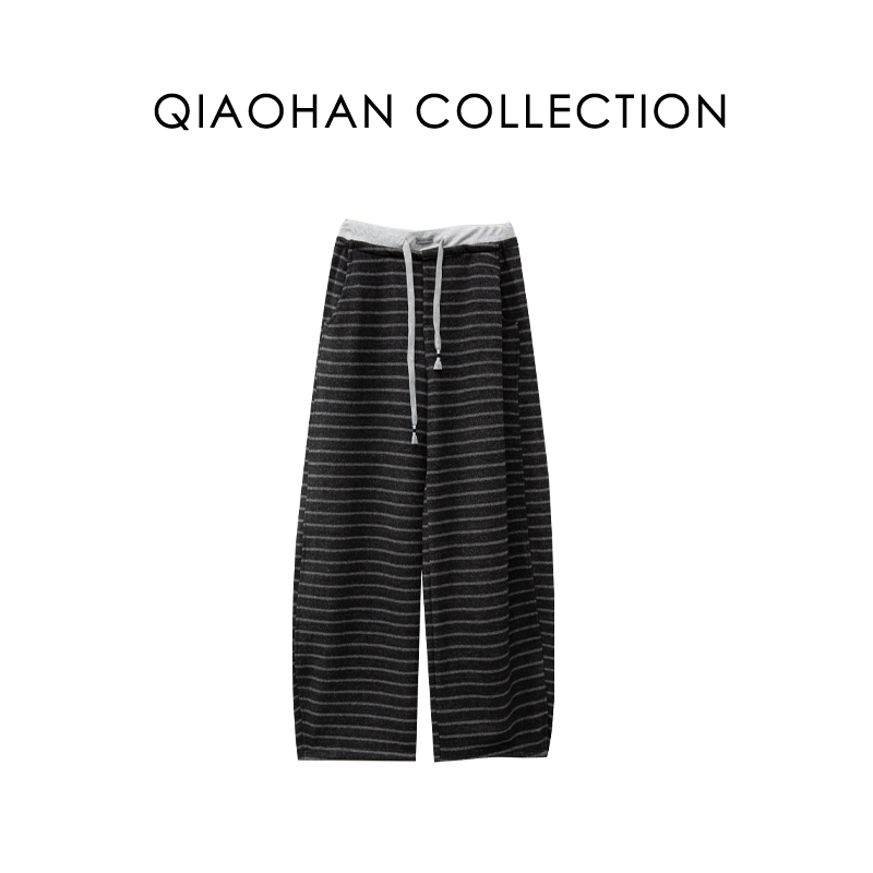 【俏韩---重磅】加绒加厚男女款定制面料抽绳弯刀休闲宽松阔腿卫裤