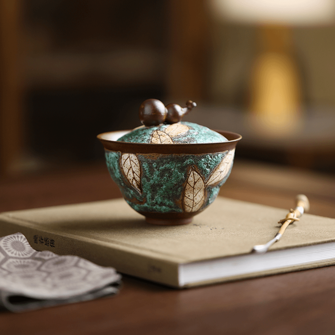 【物鑫窑】景德镇一叶知秋柴烧葫芦盖碗140ml