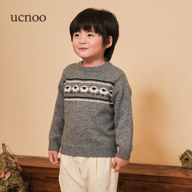 UCNOO与虫儿童针织毛衣冬季新款宝宝圆领套头针织衫几何上衣