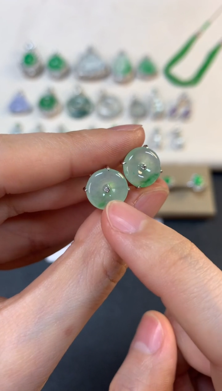 【闪购商品】翡翠耳饰18K金镶嵌平安扣耳饰3980