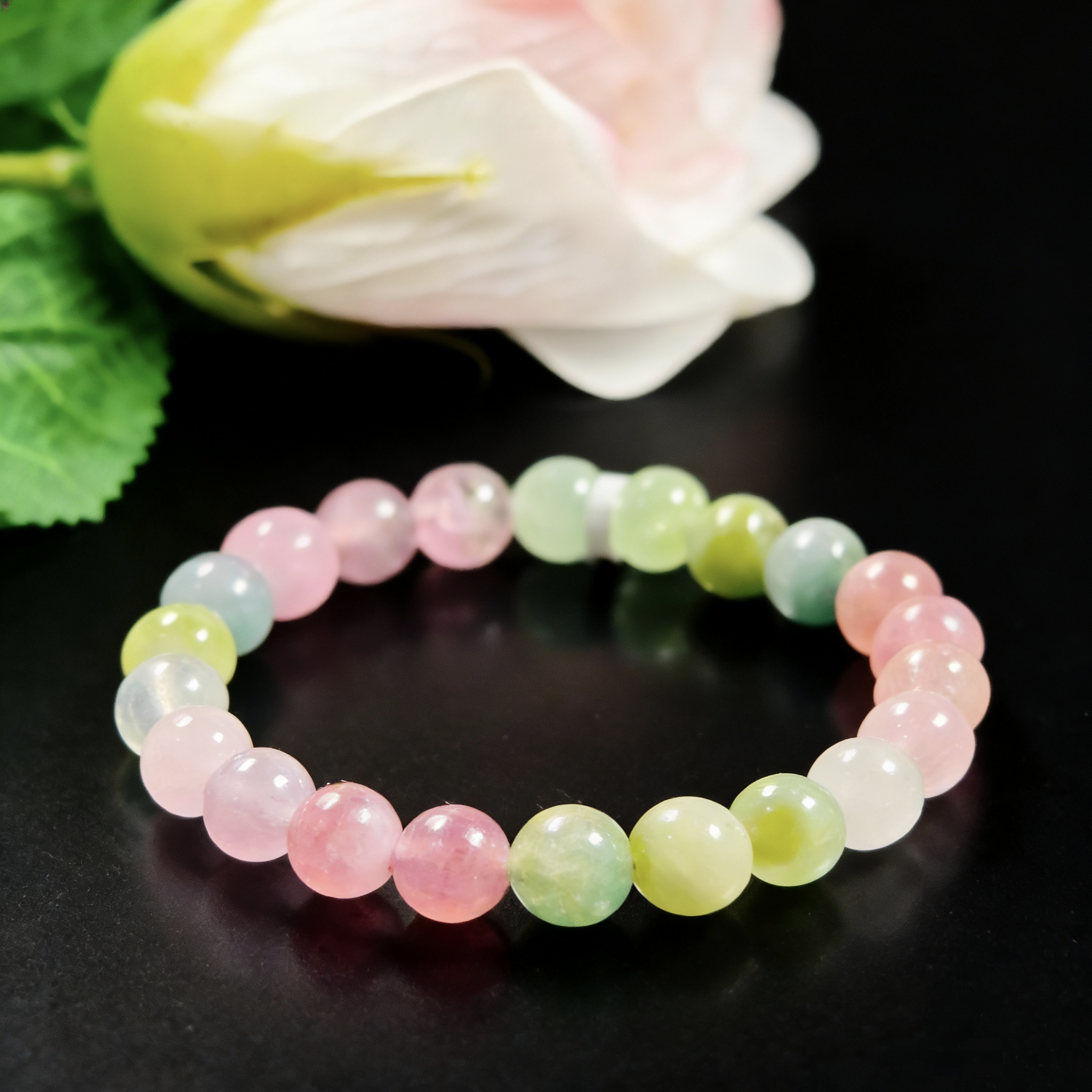 彩虹碧玺圆珠手串