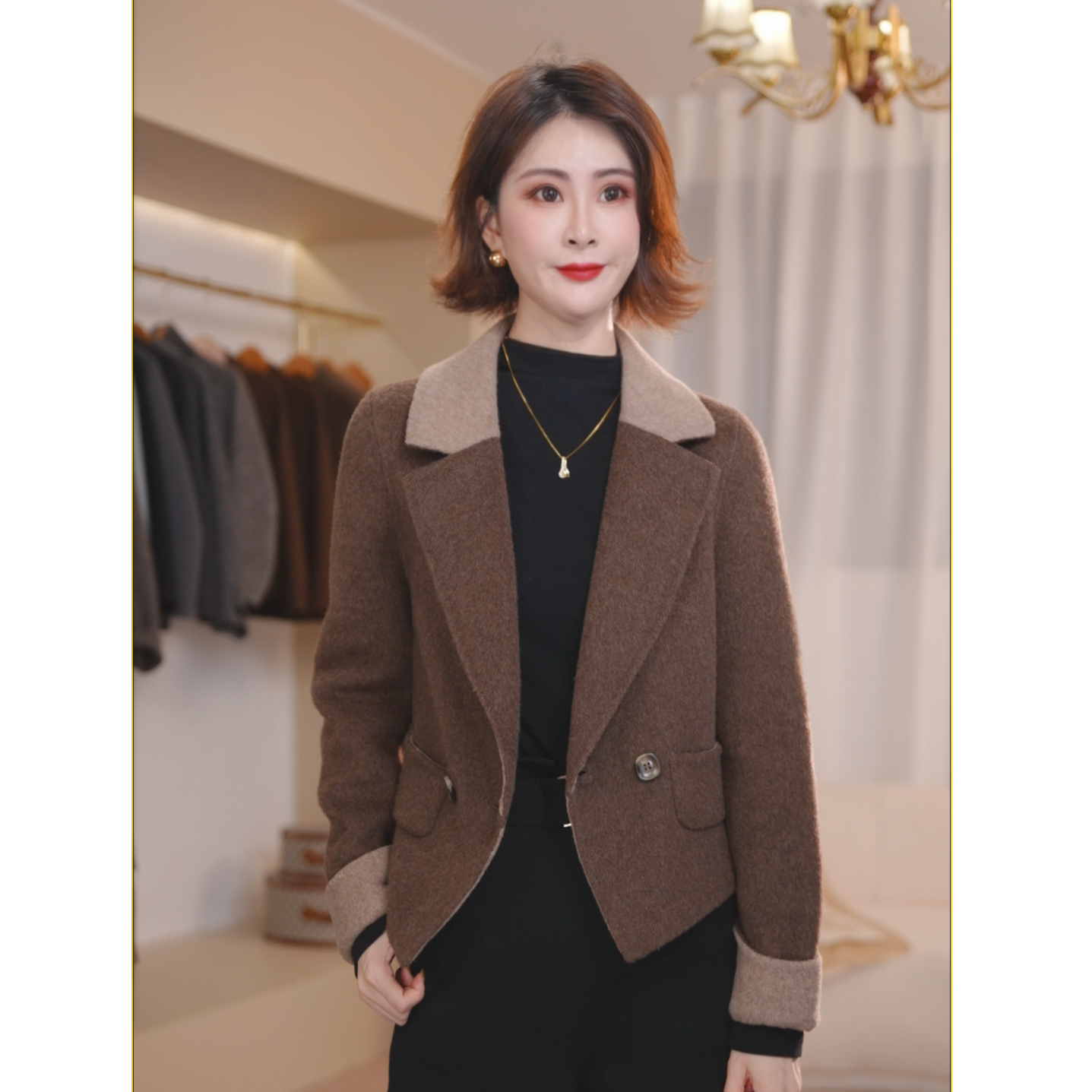 【熹垚】2025双面气质韩版宽松百搭西装领两粒扣粒扣外套女25013