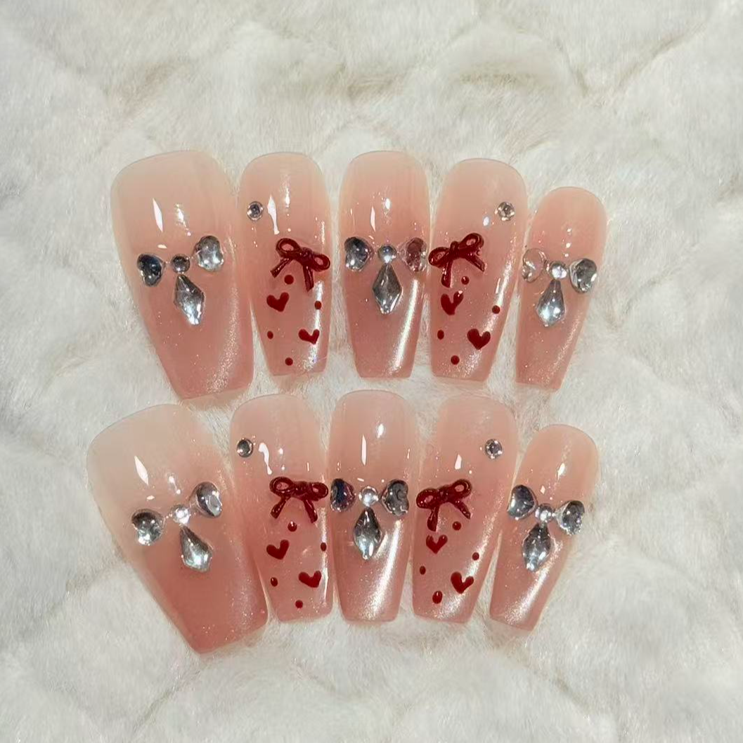 B76【一口爱心】新年款纯手工秋冬显白气质穿戴甲