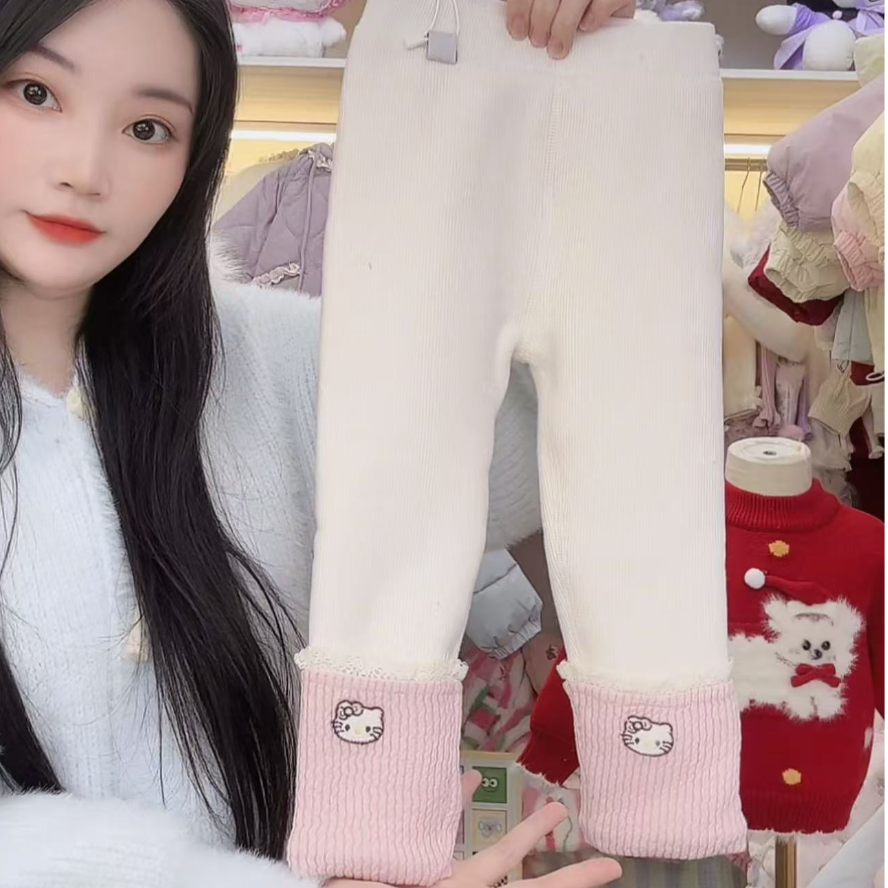 【谷谷家】米粉蕾丝边猫猫800g加绒加厚打底裤