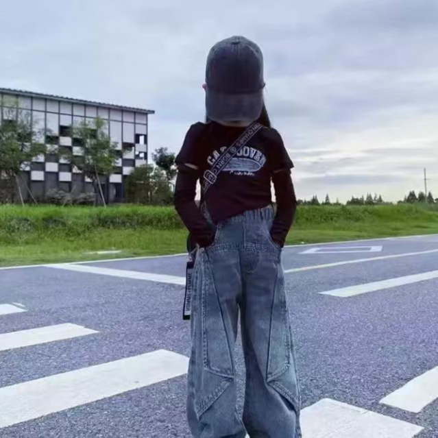 女童牛仔裤2025新款韩版春秋中大童牛仔裤女孩时尚秋季工装宽松裤