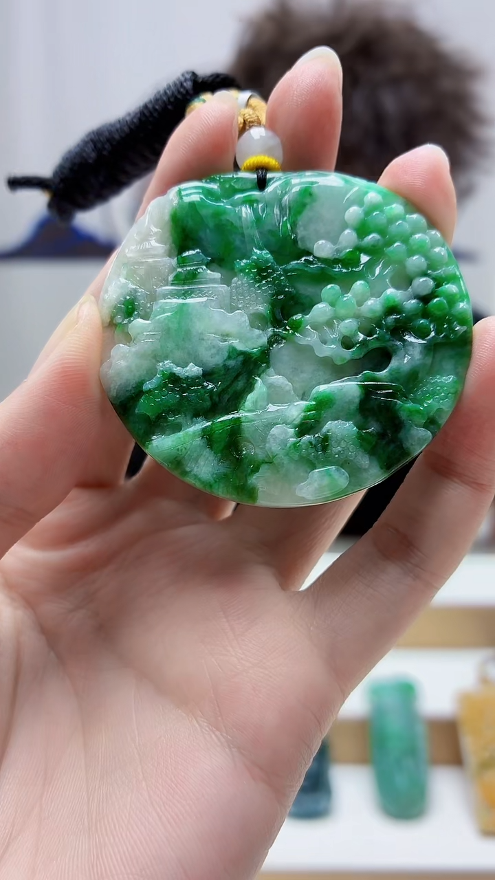 未镶嵌定制翡翠4688zm-毛货挂件山水19