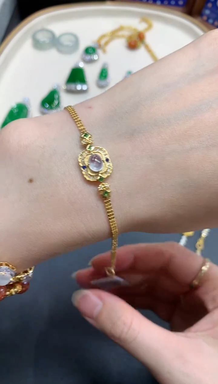 【闪购商品】翡翠手链18K金镶嵌A638|4800