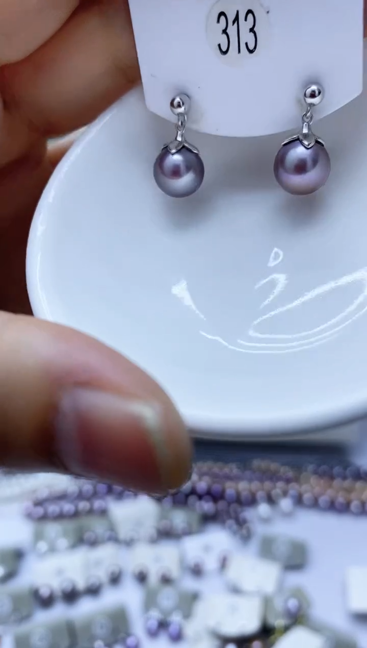 银S925镶嵌淡水珍珠耳饰313
