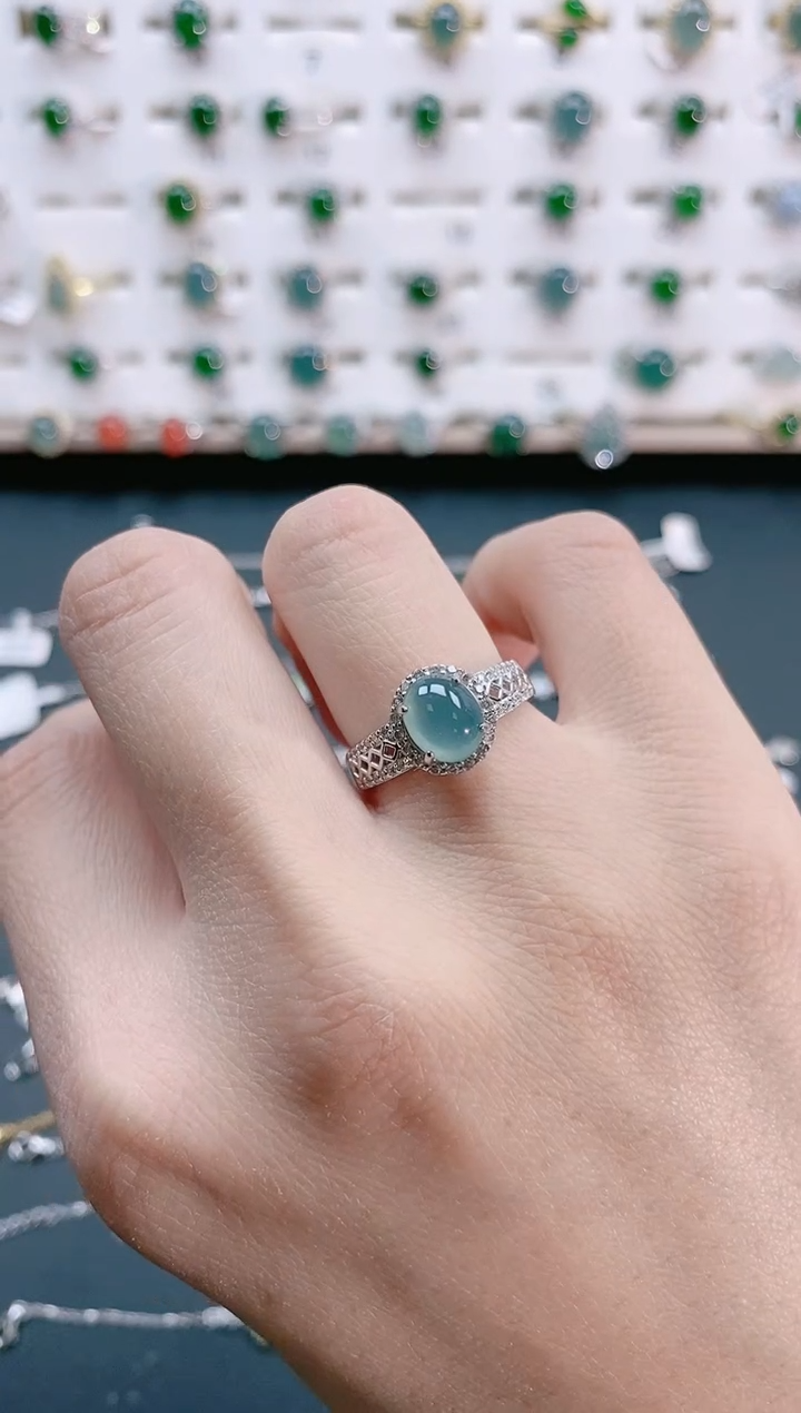 【闪购商品】翡翠戒指银S925镶嵌天然翡翠