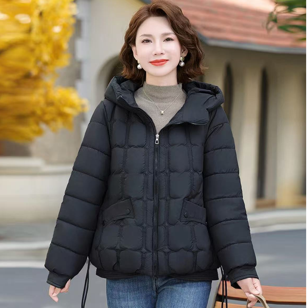 3149-连帽洋气秋冬潮流中老年女装外套百搭时尚宽松