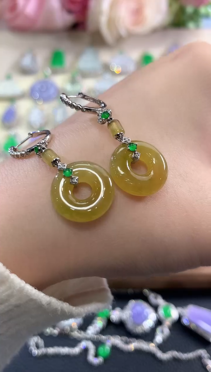 18K金镶嵌翡翠耳饰b21  