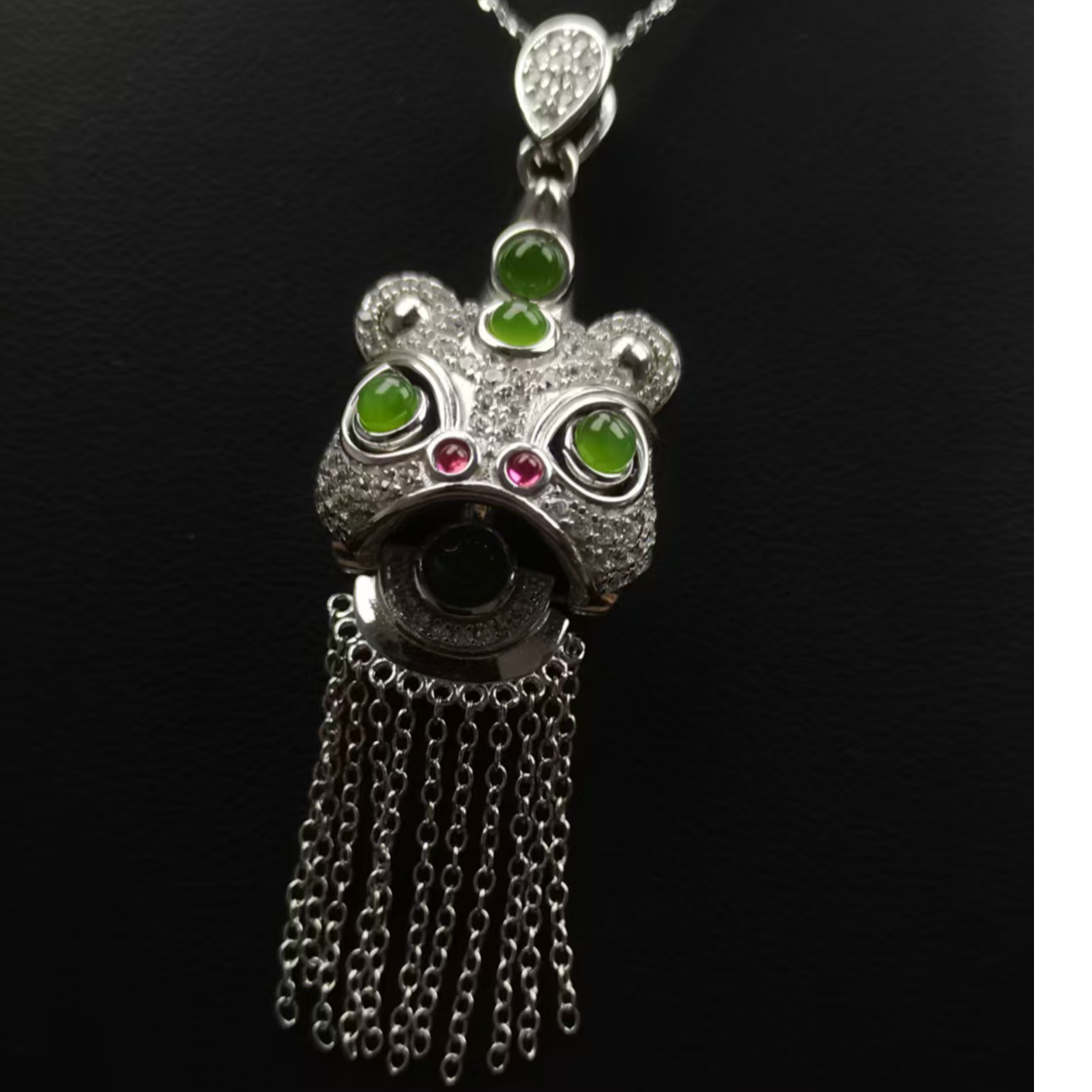 S925银镶嵌和田玉碧玉设计款 醒狮宝宝新年礼物