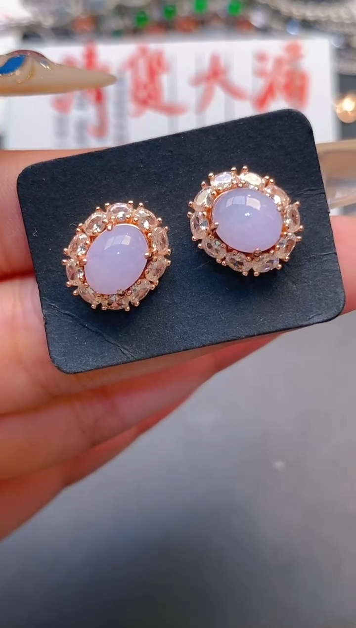 【闪购商品】翡翠耳饰银S925镶嵌天然A货翡翠1