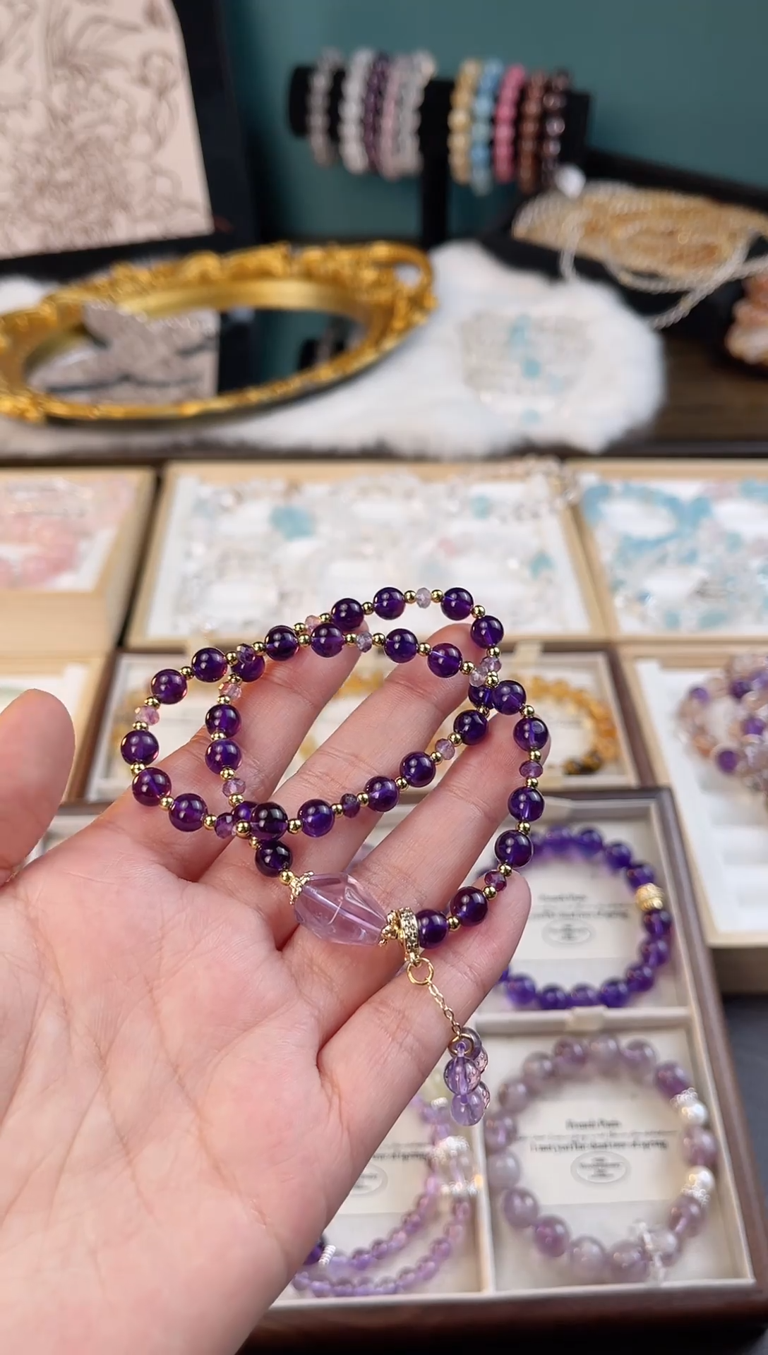 【闪购商品】水晶手串合金天然水晶乌拉圭紫水双圈