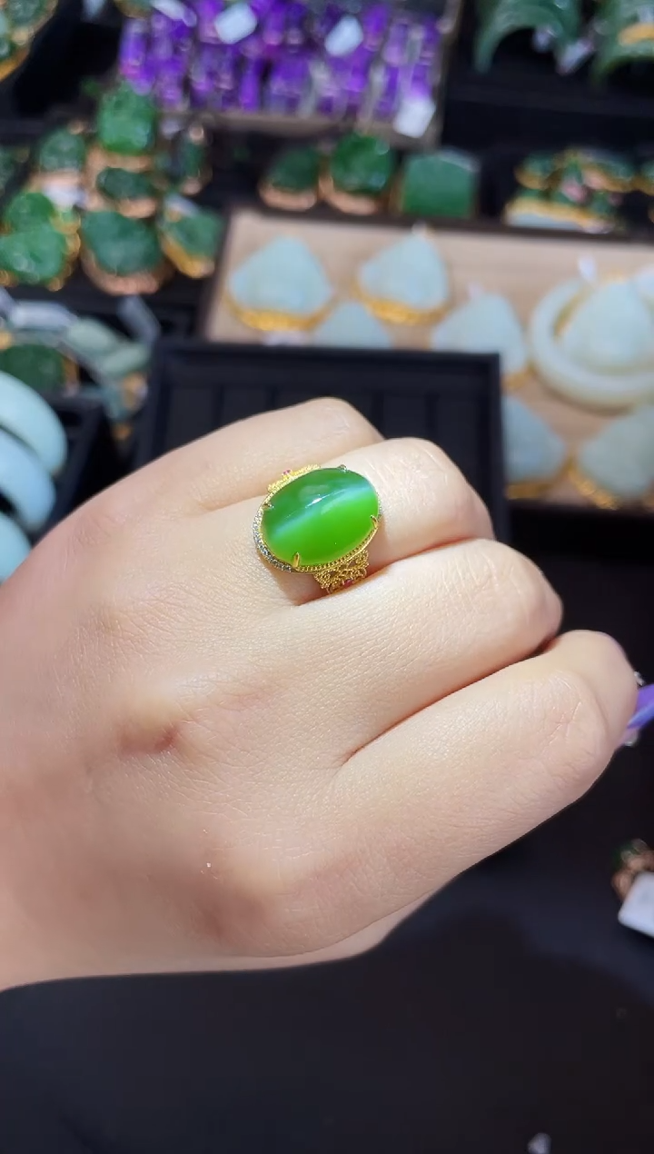 【闪购商品】和田玉戒指18K金镶嵌多样性发一