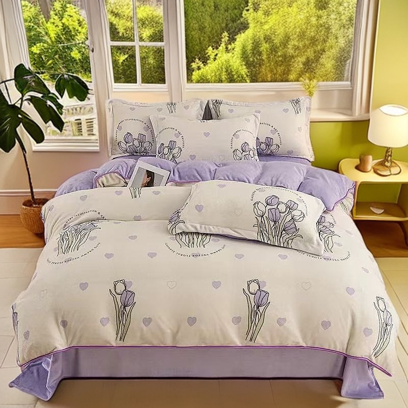 高端牛奶绒郁金香四件套