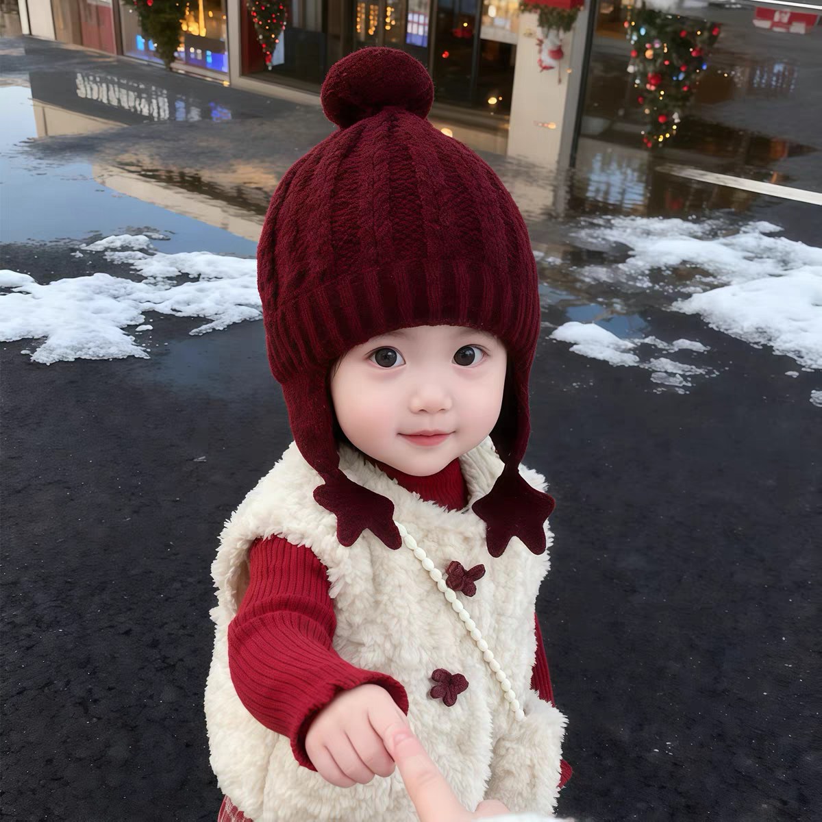 宝宝帽子冬天毛线帽可爱韩版星星加厚保暖护耳帽男女童防风针织帽