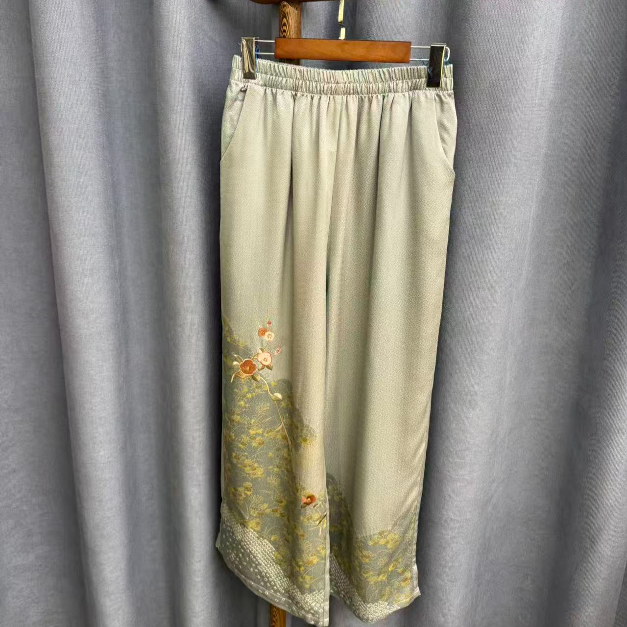 秋季新款简约百搭宽松桑蚕丝直筒长裤女Z147