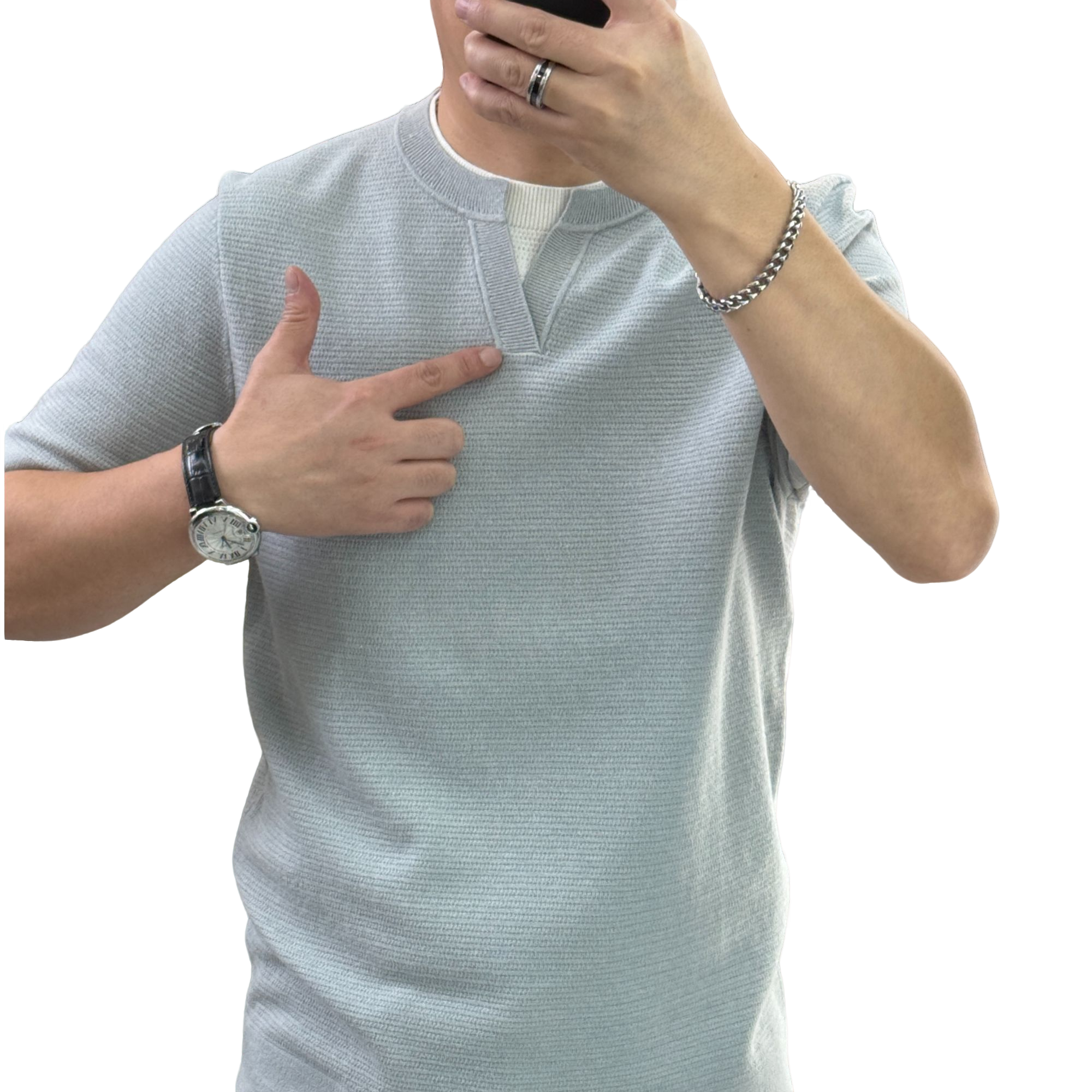 【BVCIGULM】男士短袖针织假两件系列#53606老钱风轻奢极简百搭时尚