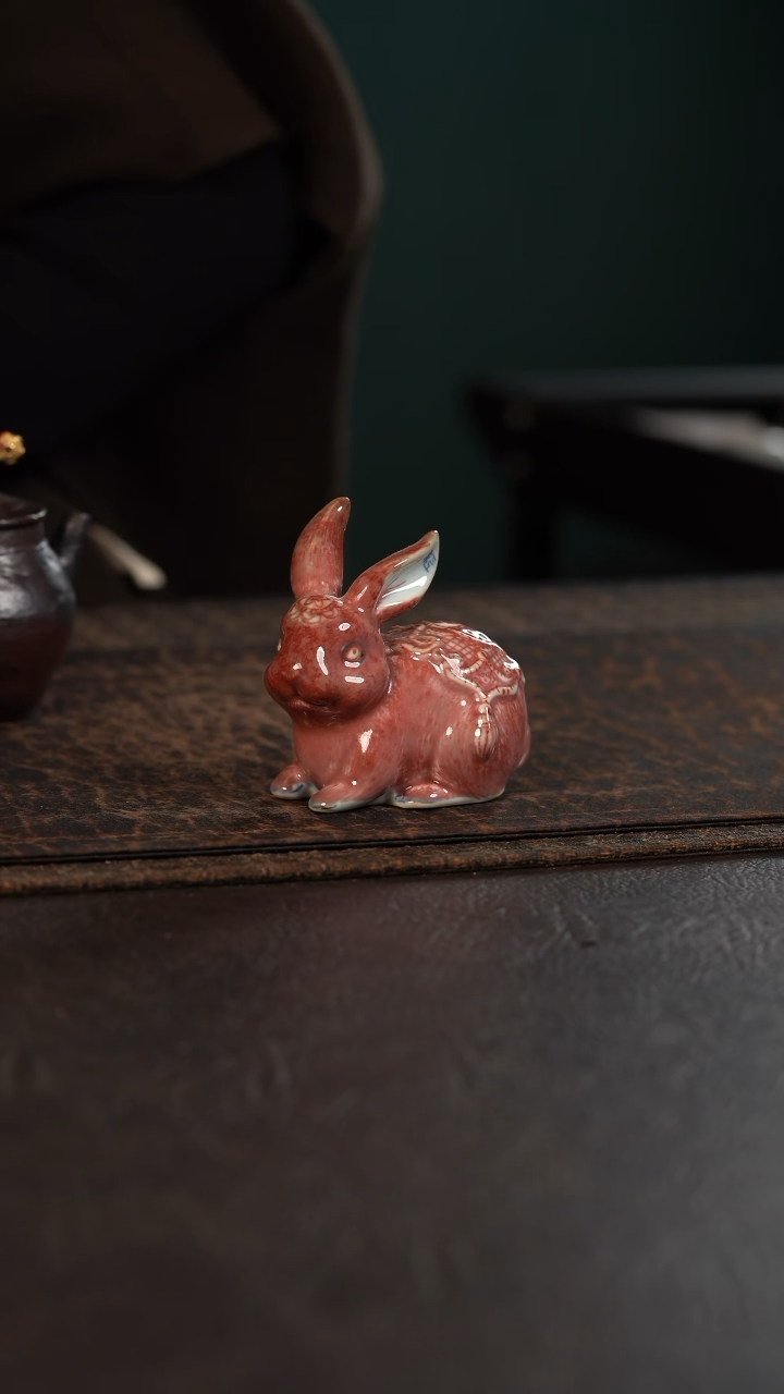 【闪购商品】杯贵红窑釉里红兔子茶宠福字