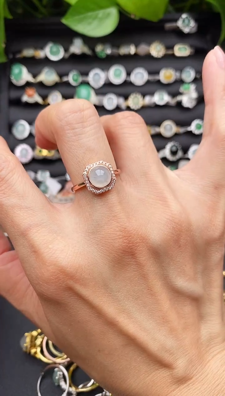 【闪购商品】翡翠戒指银S925镶嵌缅甸天然A货翡翠111 1-8