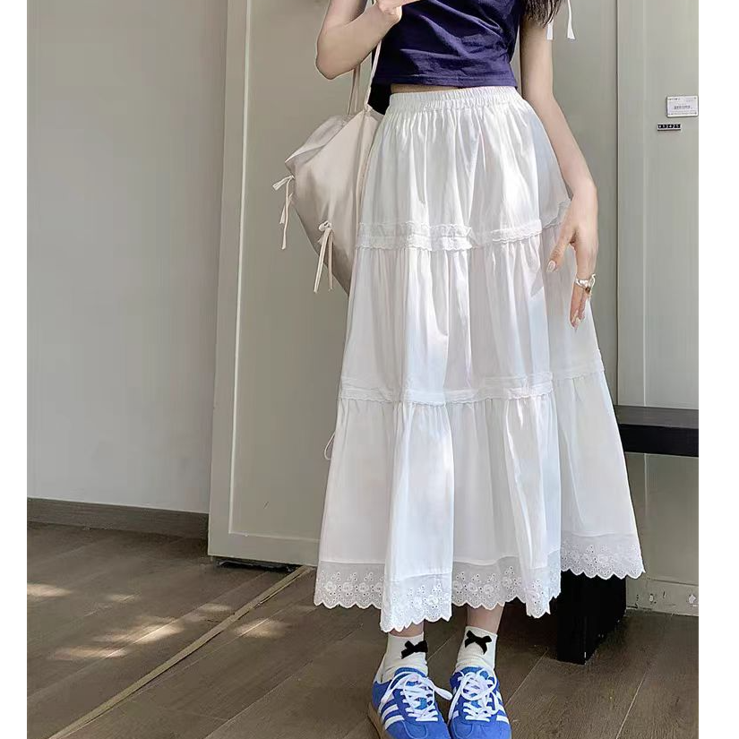 韩版中长款白色半身裙显瘦百搭