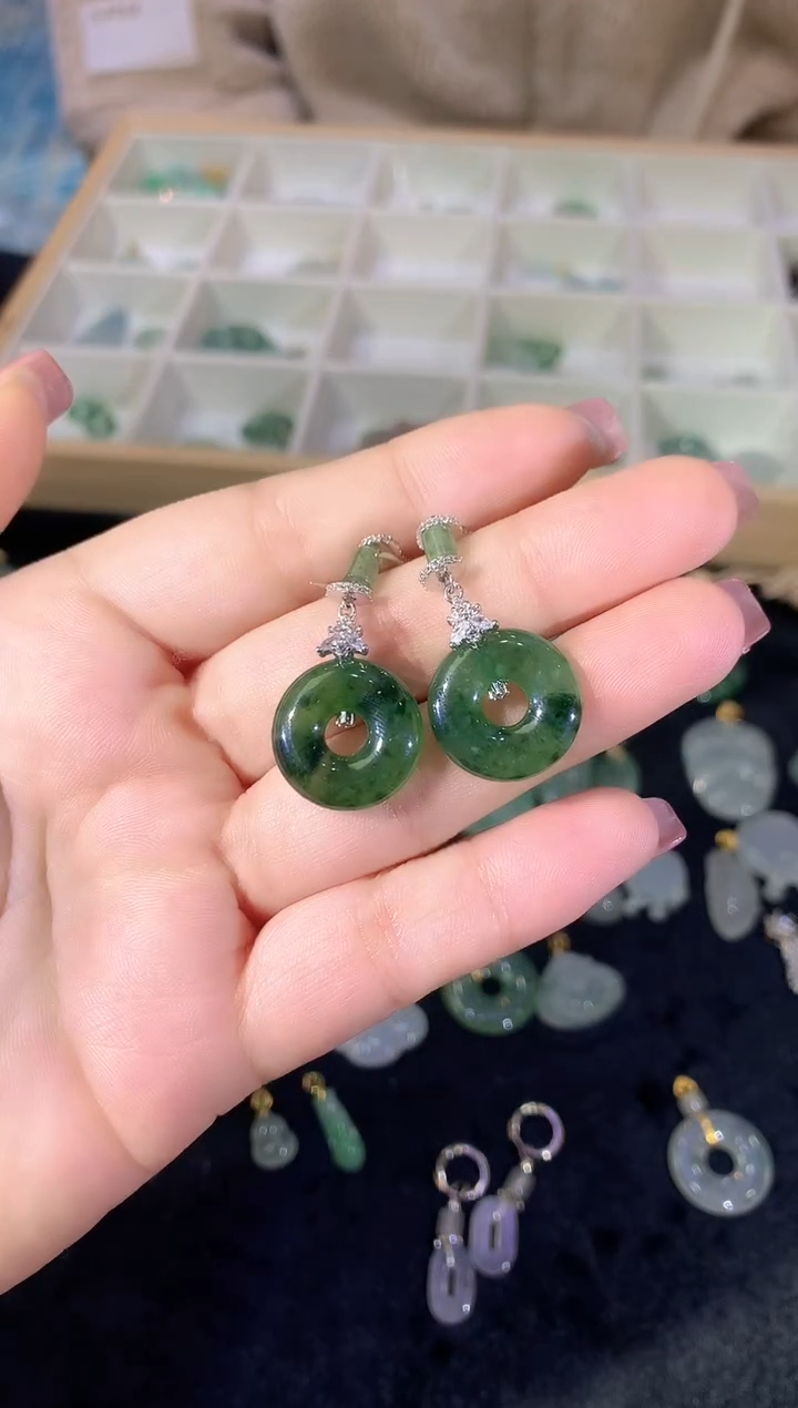 【闪购商品】翡翠耳饰银S925镶嵌060llx时尚