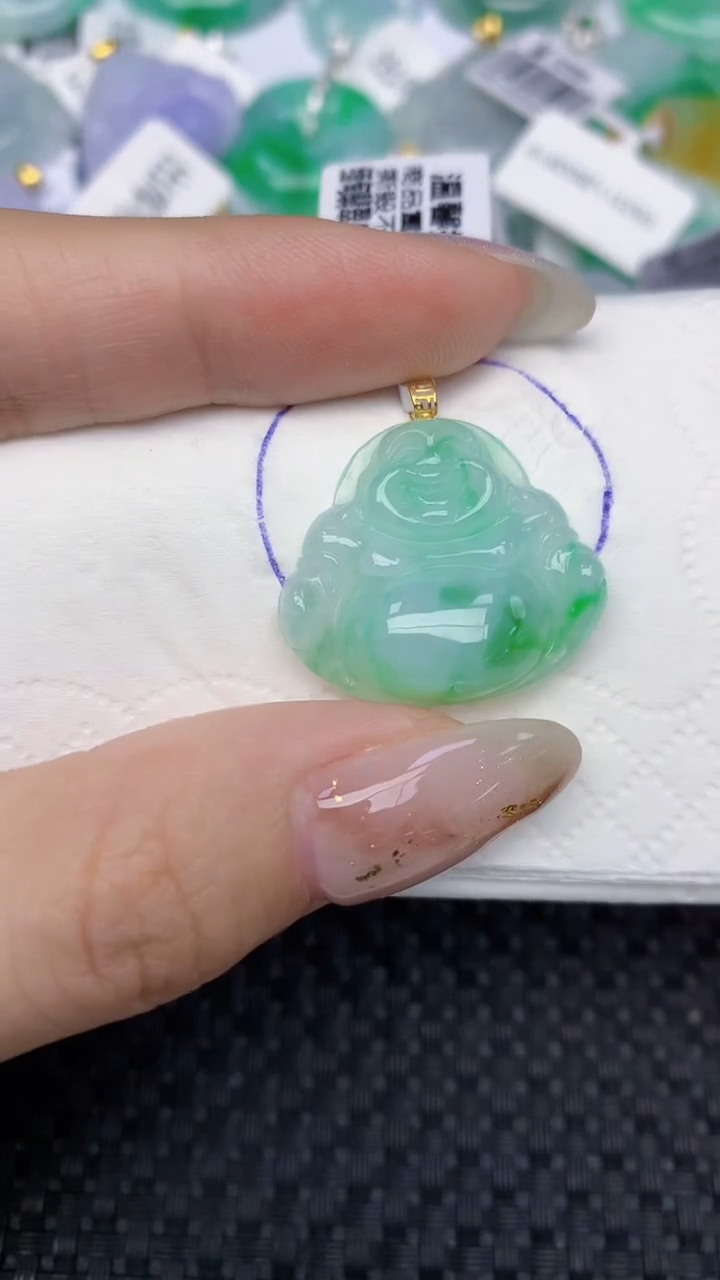 颈饰18K金镶嵌翡翠天然缅甸翡翠a货百元以上9元证书费自理