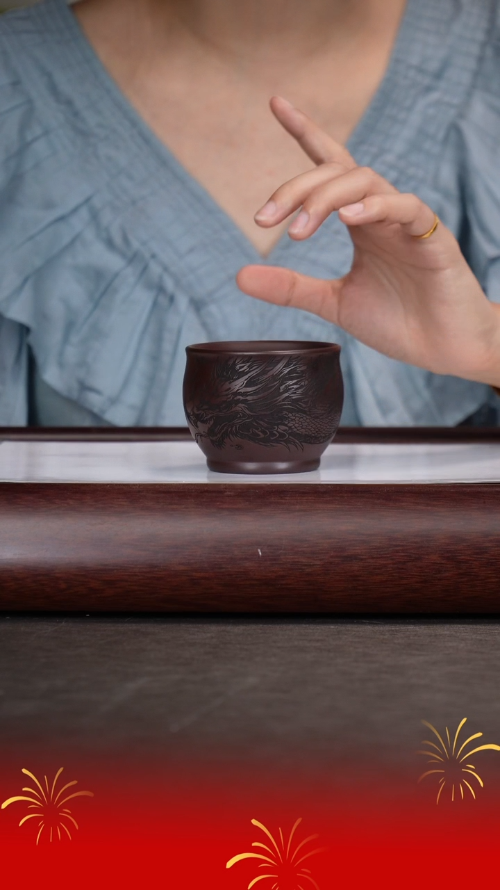 茶壶紫砂紫罗兰刻绘杯