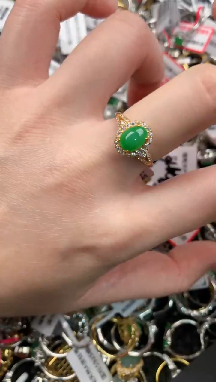 银S925镶嵌戒指翡翠333---1