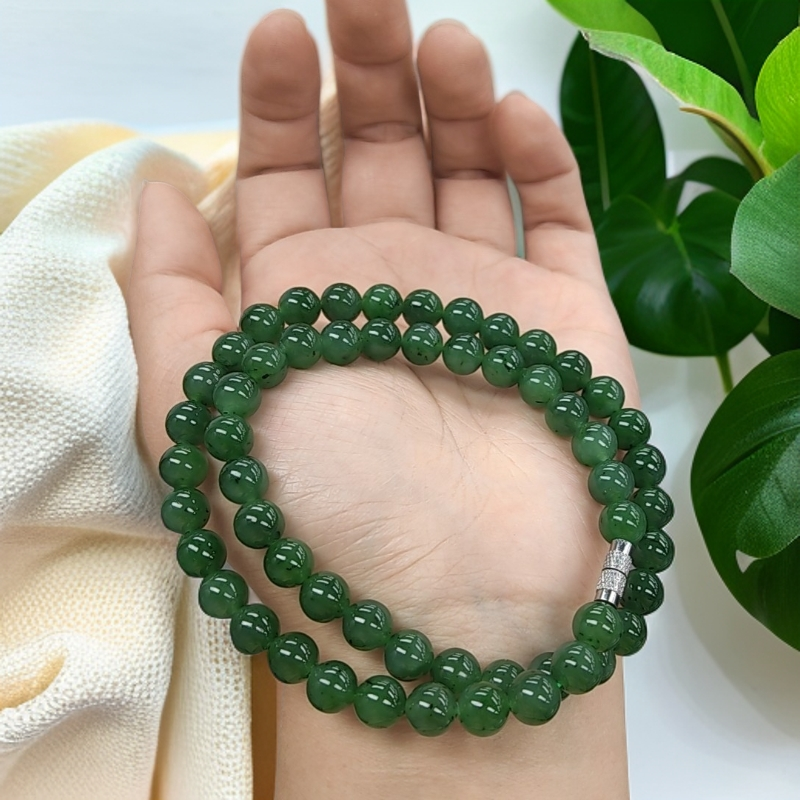 【假一赔三】保真和田玉碧玉8毫米妈妈链多样性发一