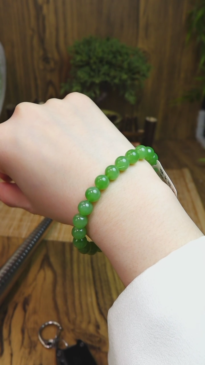 【闪购商品】和田玉手串未镶嵌HJ01009乌兰海苹果绿卡8