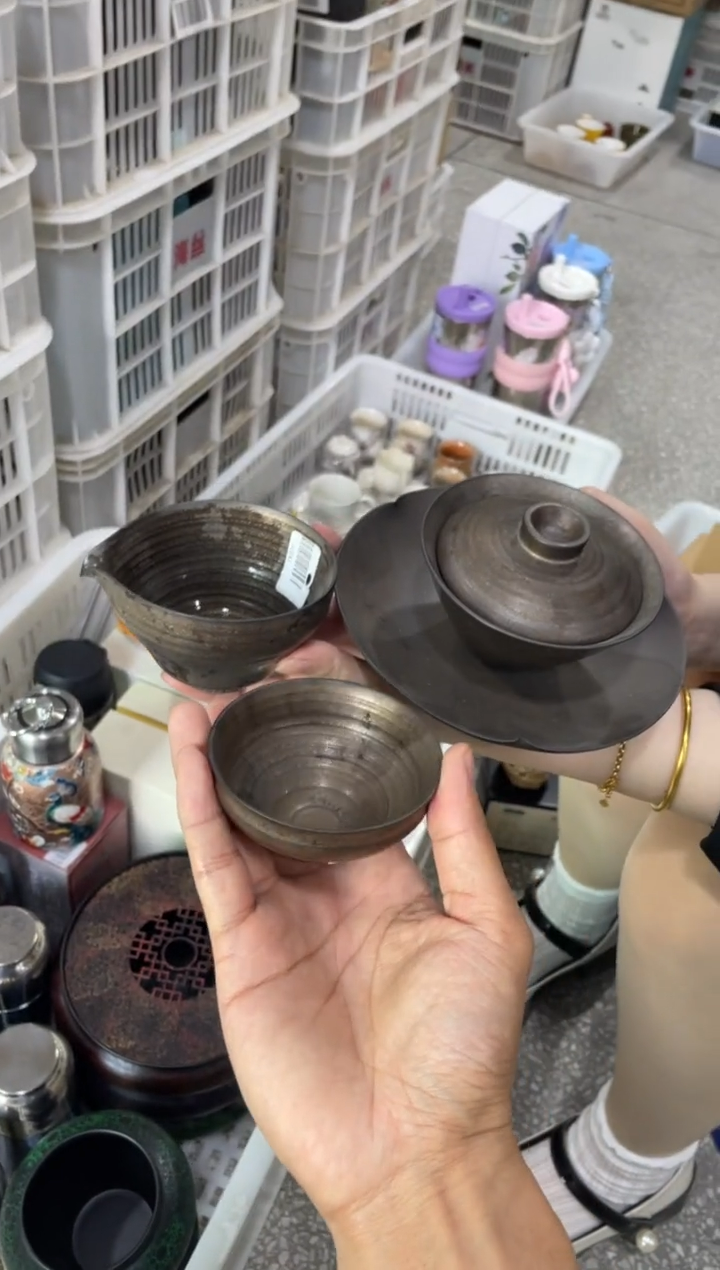 瓷片@@铁锈盖碗四件套