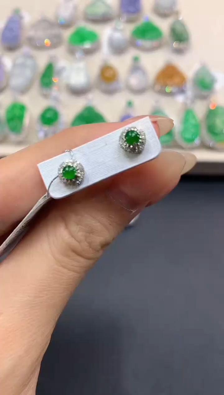【闪购商品】翡翠耳饰18K金镶嵌a15       