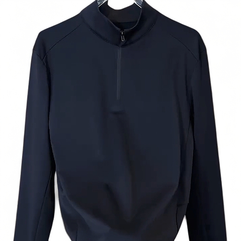 （坨坨专属）无标静版速干运动吸汗户外商务半拉链黑色修身t恤男士