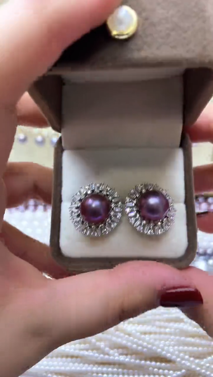【闪购商品】淡水珍珠耳饰银S925镶嵌紫珠耳钉