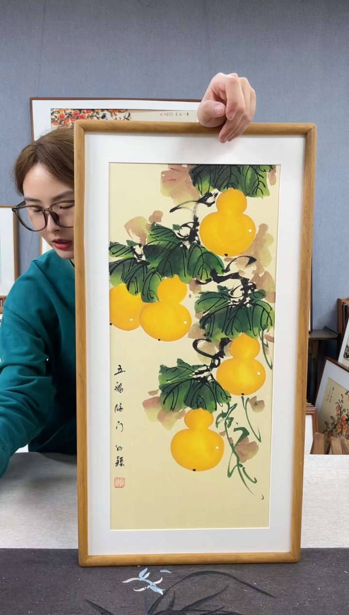 【闪购商品】国画孙颖-纯手绘带框作品-35*68-葫芦
