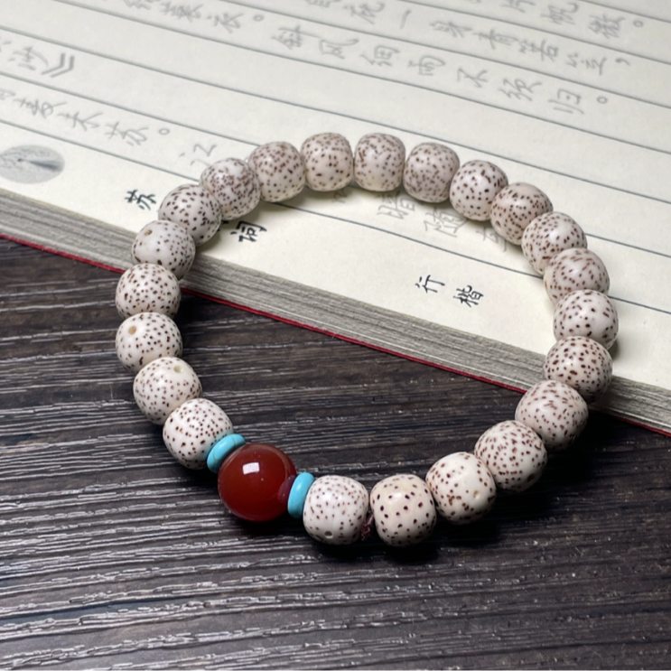 高密顺白星月菩提自玉菩提莲花文玩佛珠手串饰品PT1015-M