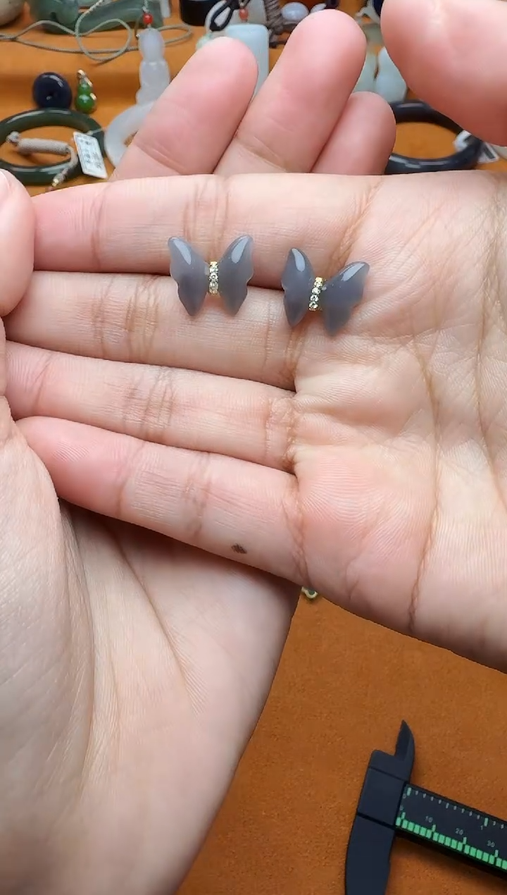 【闪购商品】和田玉银S925镶嵌耳饰蝴蝶耳钉03