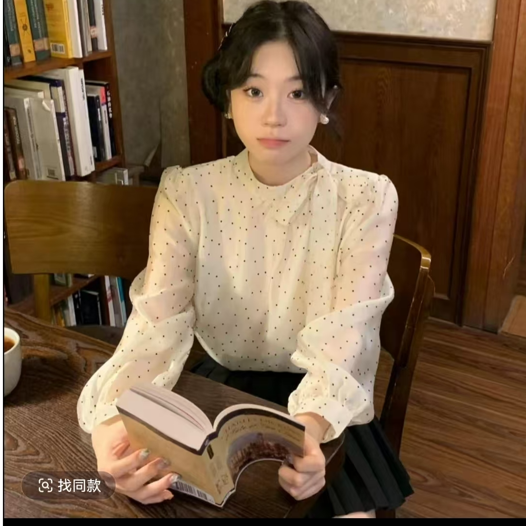 99813（衣长60）设计感波点蝴蝶结别致洋气减龄衬衫