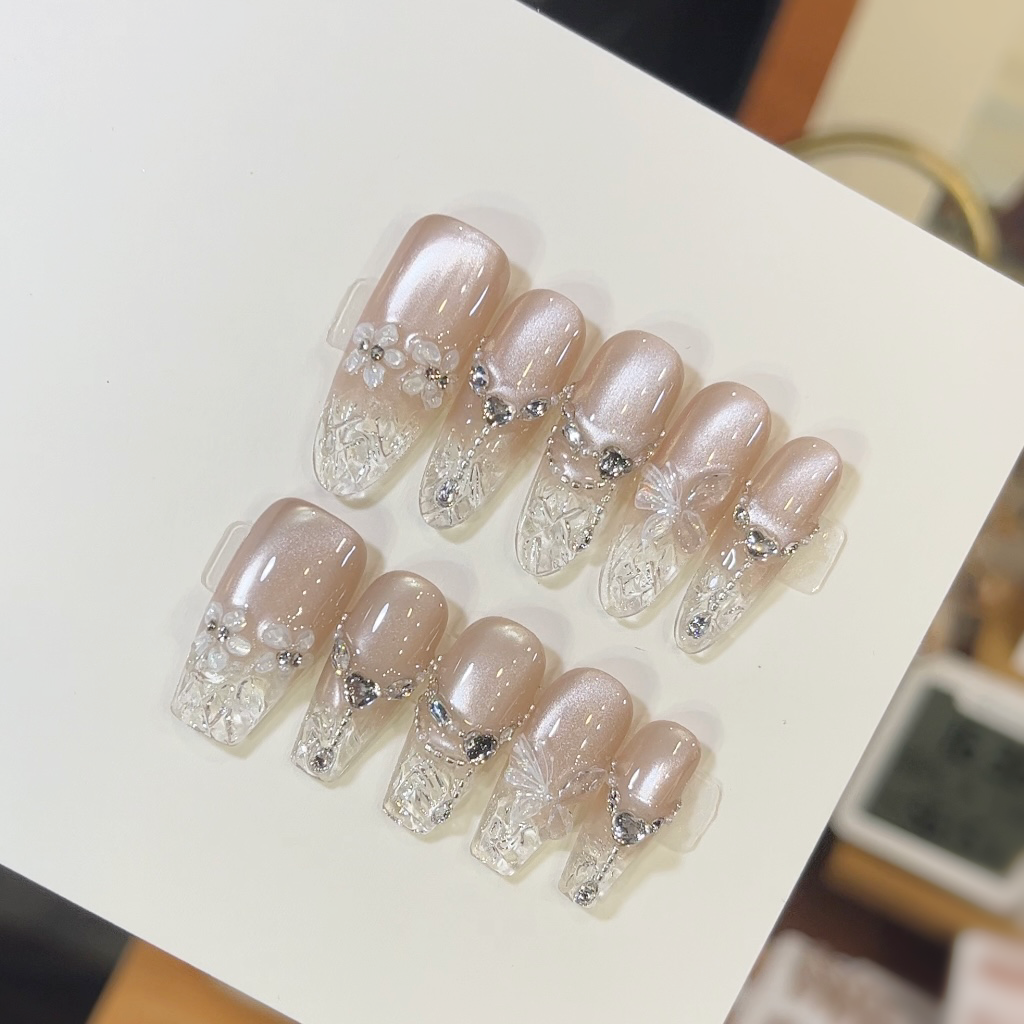 【冰花琉璃】纯手工穿戴甲美甲贴片可拆卸指甲贴片10片装