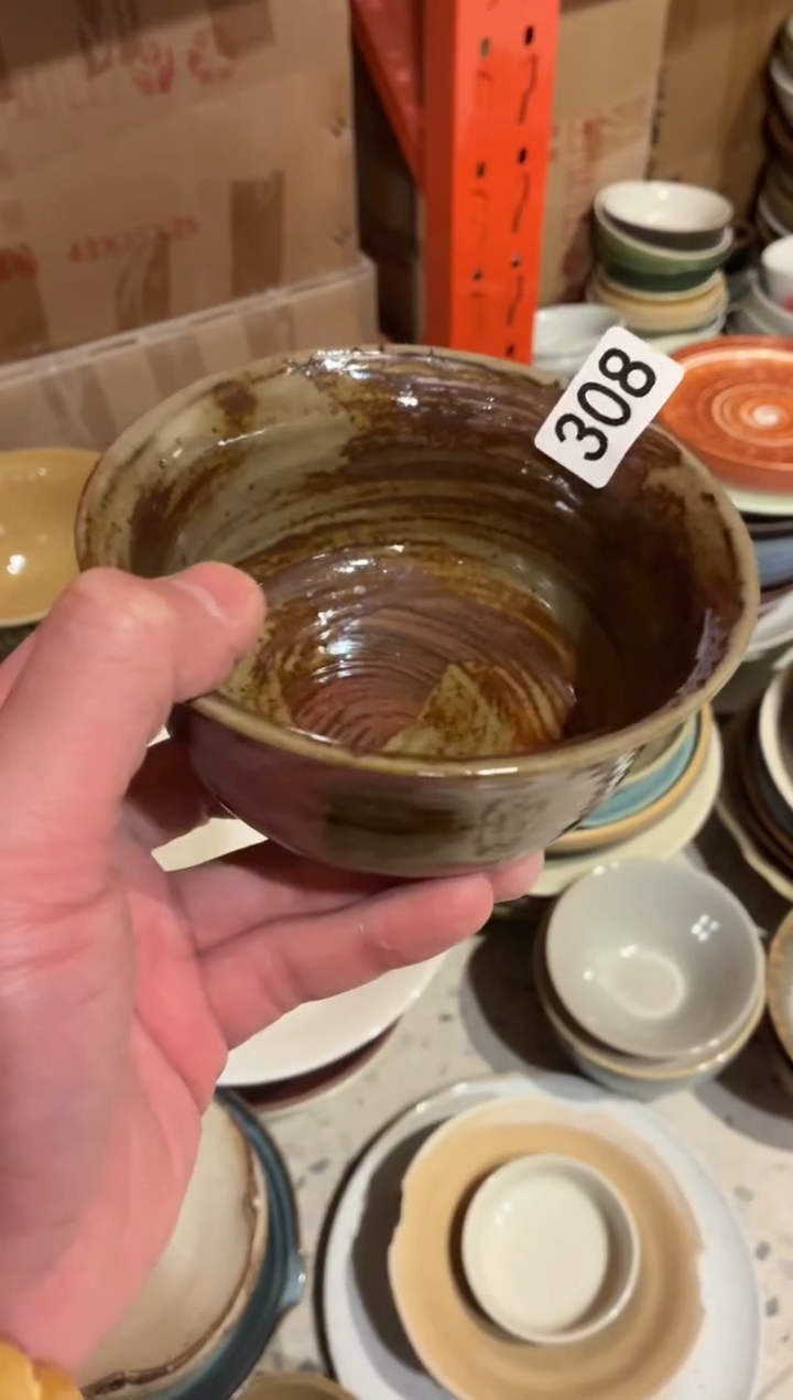 瓷片留*308手刷绿咖反边碗1个