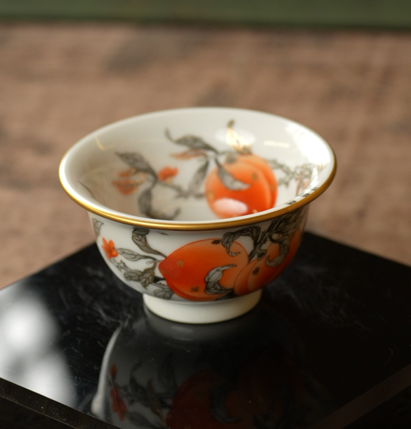 麟波阁丨水墨矾红桃压手杯