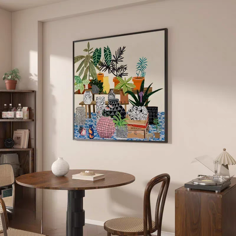 现代北欧风植物酒店餐厅客厅玄关挂画背景墙卧室装饰画方形画6060