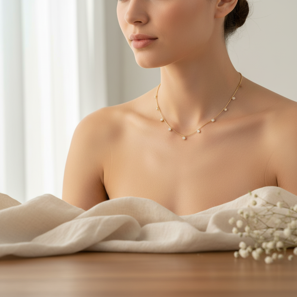 18K金镶嵌天然钻石75分（九钻六爪）满天星套链XC