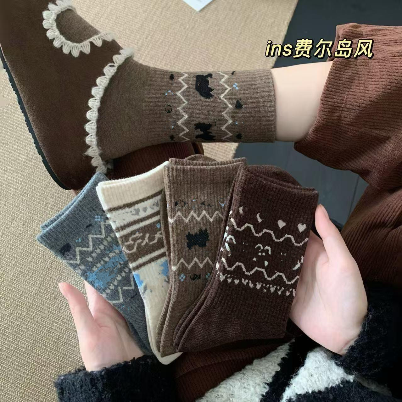 秋冬保暖加厚民族风费尔岛袜子