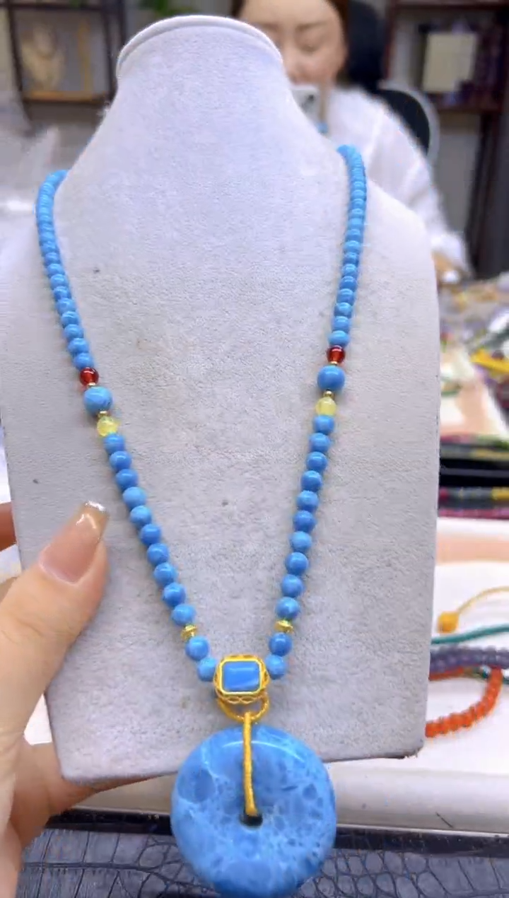 针钠钙石（海纹石）未镶嵌毛衣链DIY款M27