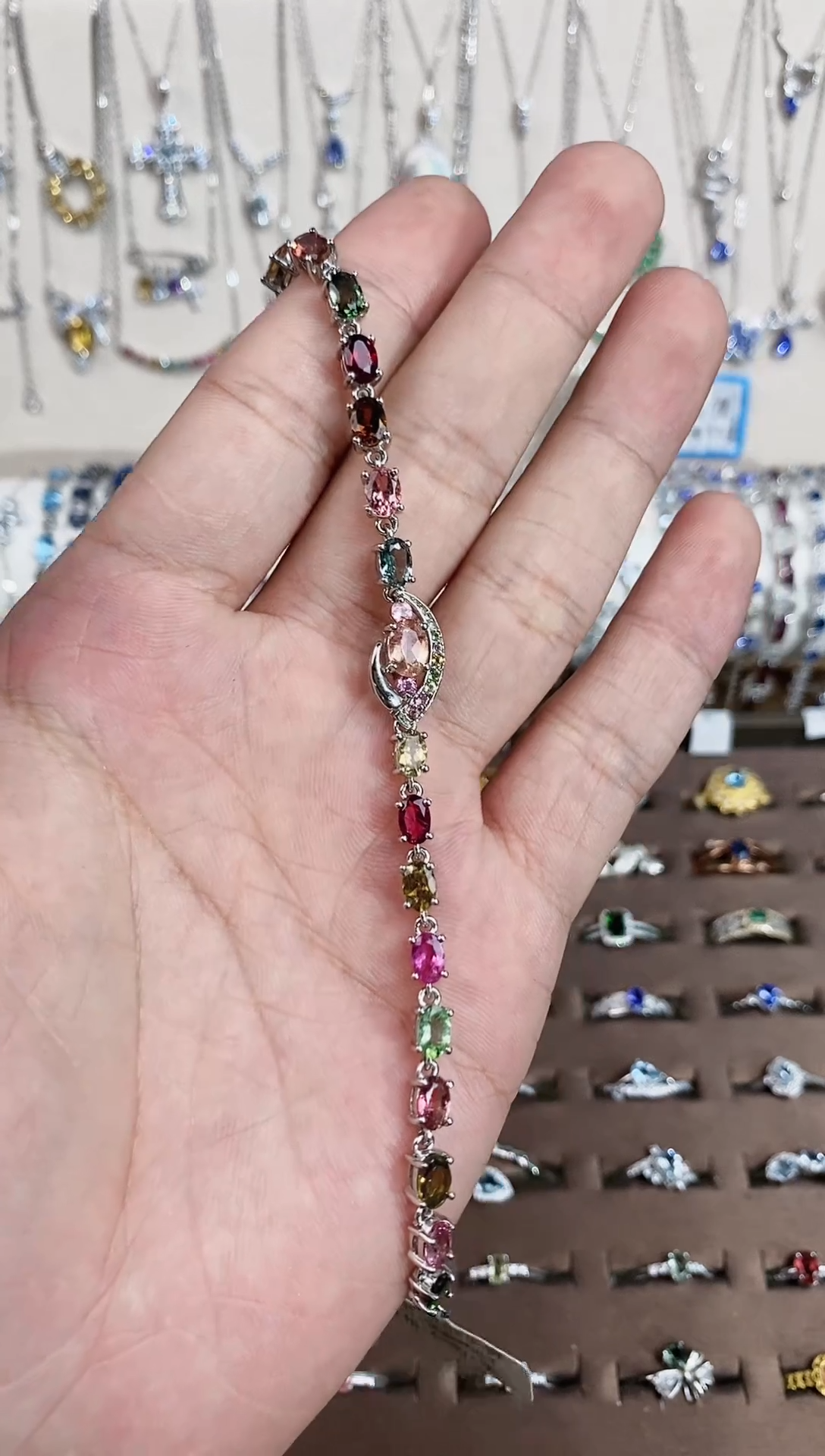 手链银S925镶嵌碧玺带证书