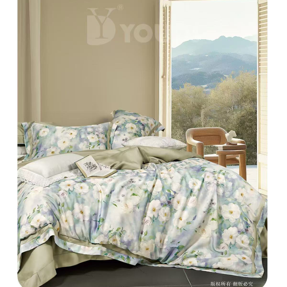 居梦澜轻奢礼盒定制款四件套贡缎四件套--烟雨蒙蒙-绿